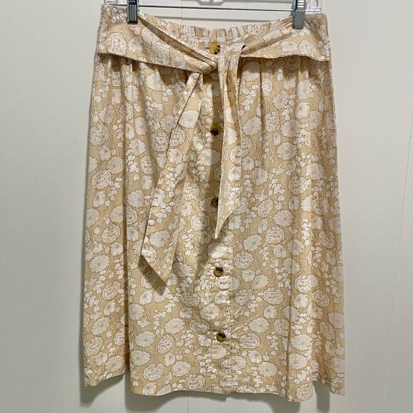 Saks Fifth Avenue Skirt Womens Size L Floral Print A-Line Linen Blend Neutral - Picture 3 of 9